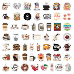 53 Pc Coffee Sticker Pack for Parties & Coffee Accessories