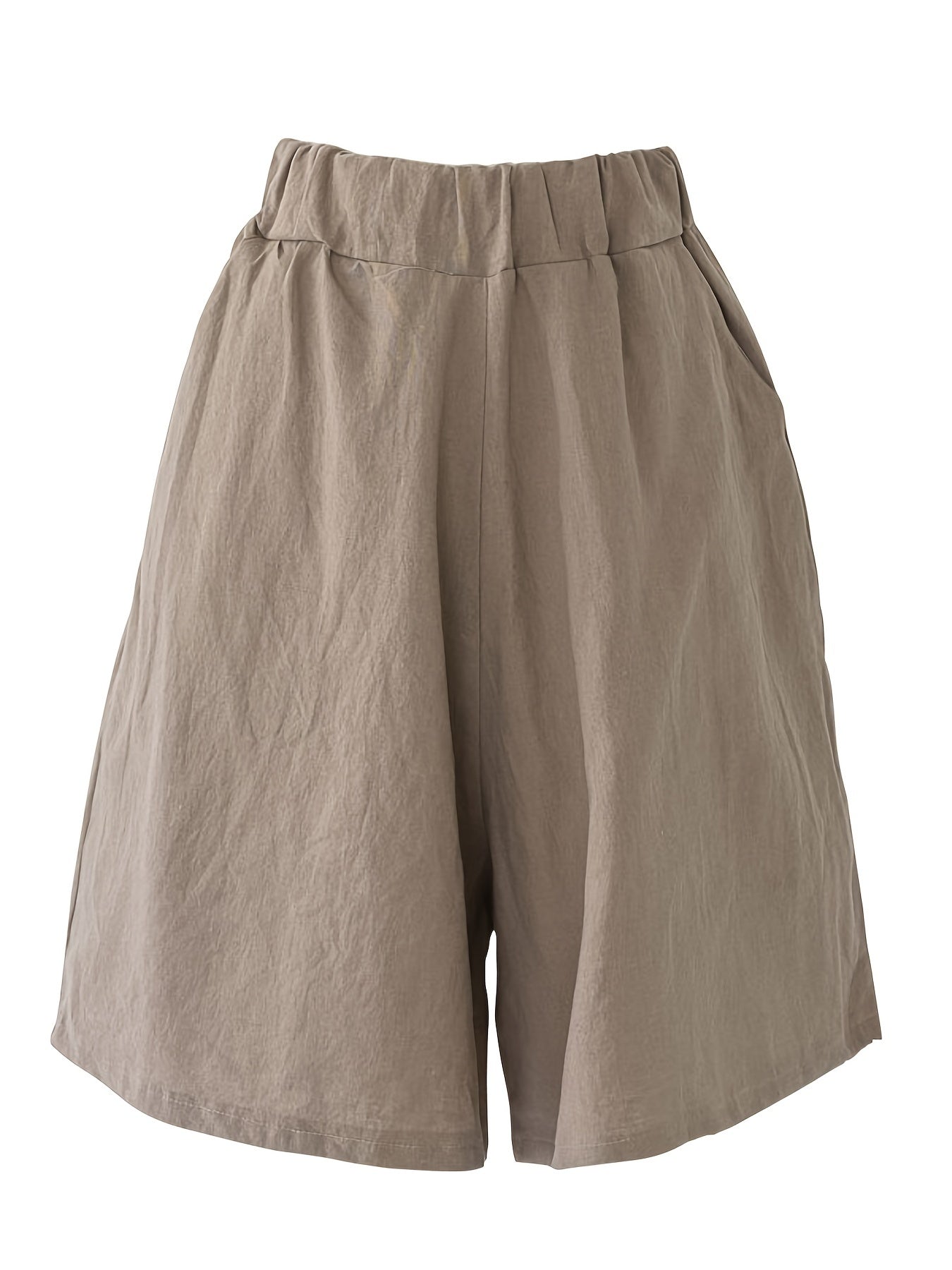 Solid Elastic Waist Shorts for Women