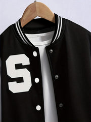Youth Varsity Jacket Letter Snap Button Casual Baseball School Coat