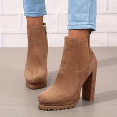 Comfy Block Heel Ankle Boots with Zipper