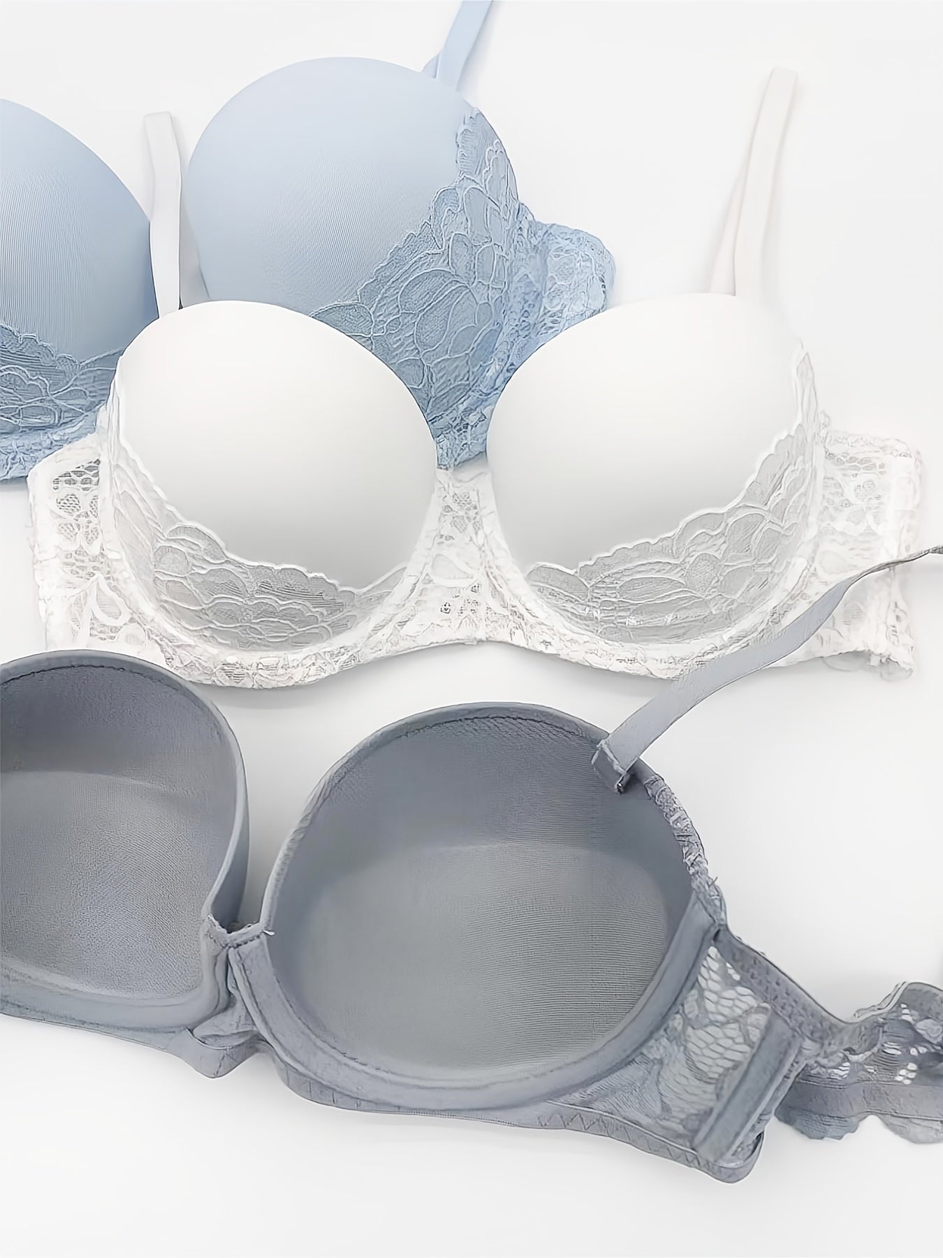 3 Pcs Lace Trim Push Up Bra Set