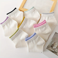 Colorful Trim Socks 8 Pairs Women's Crew Short Stockings & Hosiery