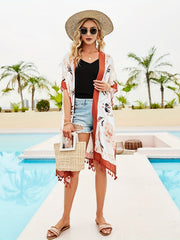Boho Cover Up Plus Size Women's Graphic Print Batwing Sleeve Tassel