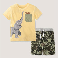 Boys Elephant Print T-shirt & Tropical Leaf Shorts Set