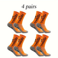 4 Pairs Non Slip Soccer Socks Breathable Crew Socks