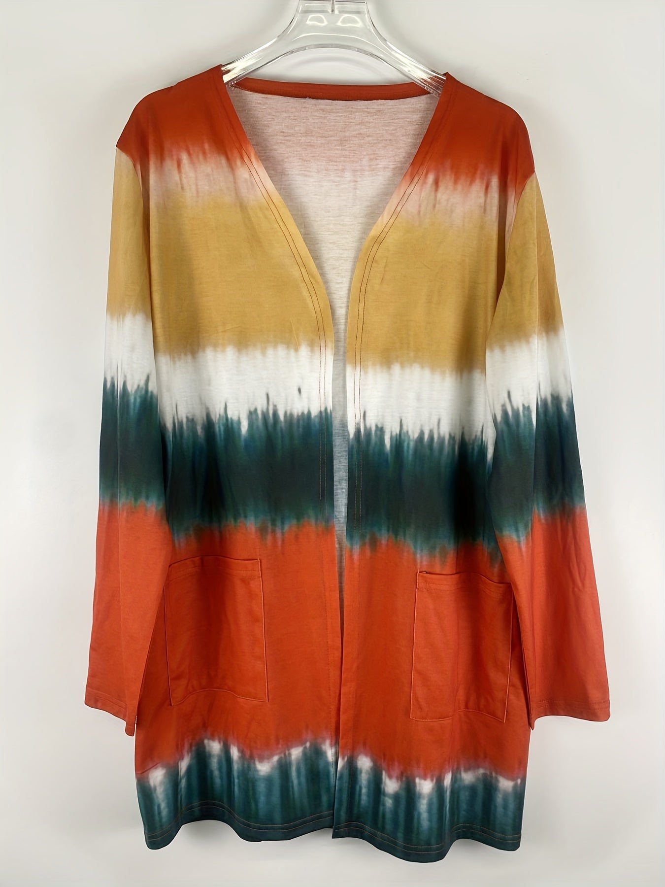 Colorblock Open Front Cardigan With Pockets