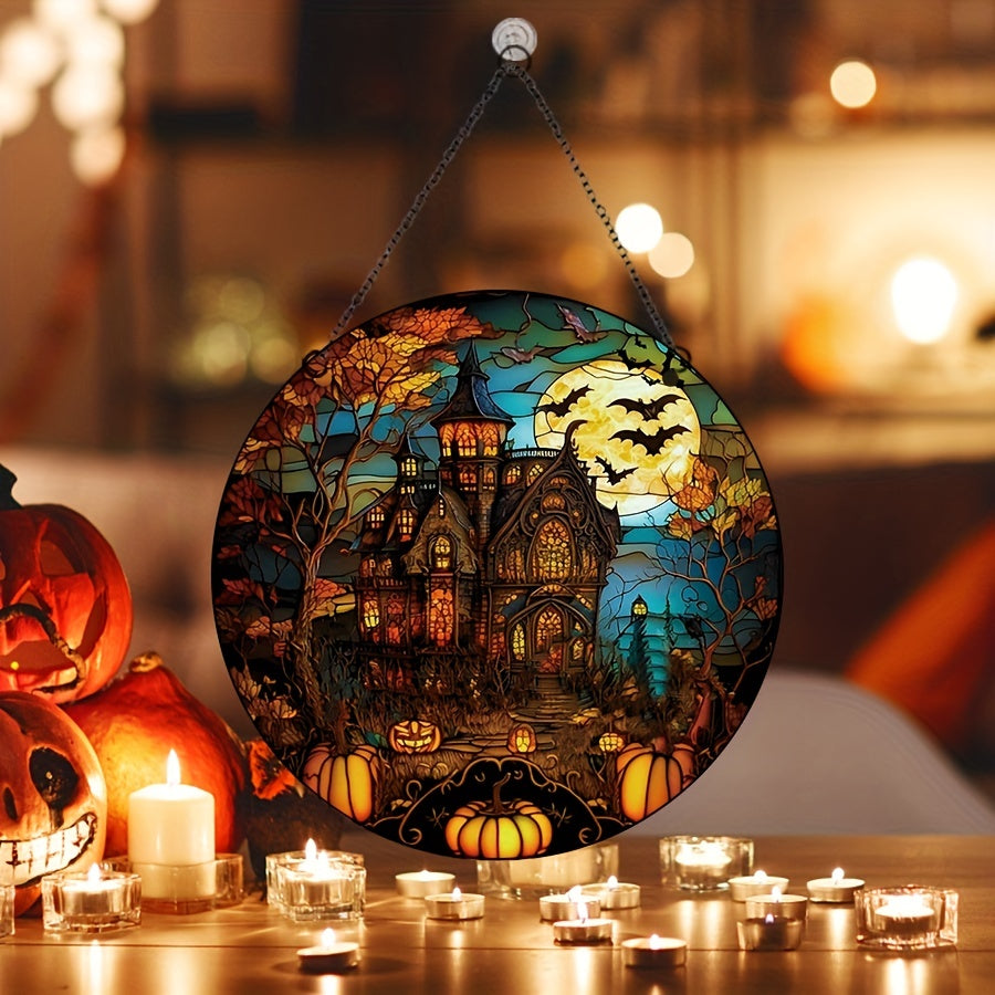 Halloween Acrylic Window Decoration - Moon Castle Bat Pumpkin