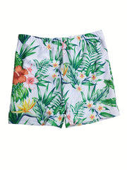 Boys Flower And Leaf Print Casual Swimming Trunks