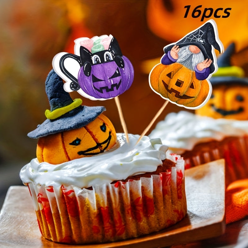 16pcs Halloween Topper Pumpkin Ghost Cake Topper Party Supplies