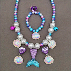 Mermaid Jewelry Set - Shell Beaded Necklace, Bracelet, Earrings, Rings