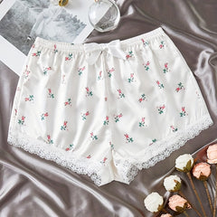 Floral Print Lace Trim Sleep Shorts