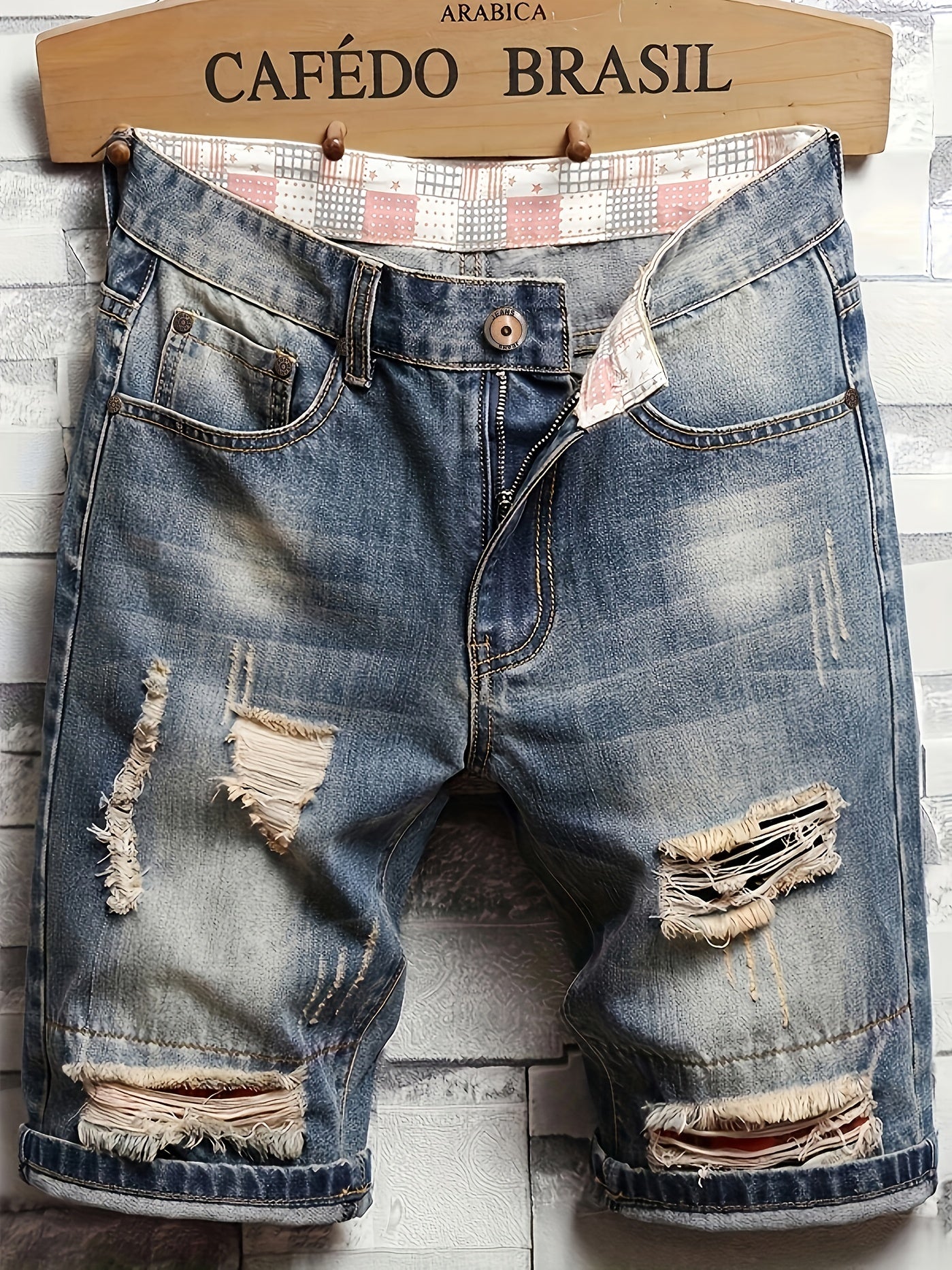 Men's Distressed Washed Denim Shorts for Summer