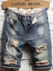 Men's Distressed Washed Denim Shorts for Summer