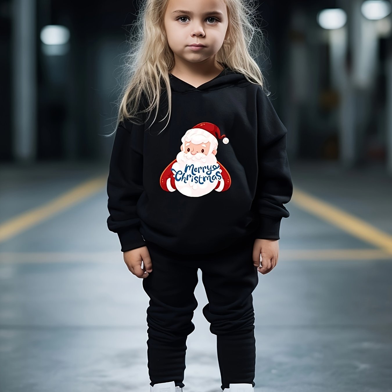 Santa Print Hoodies Jogger Set for Kids, Christmas Outfit