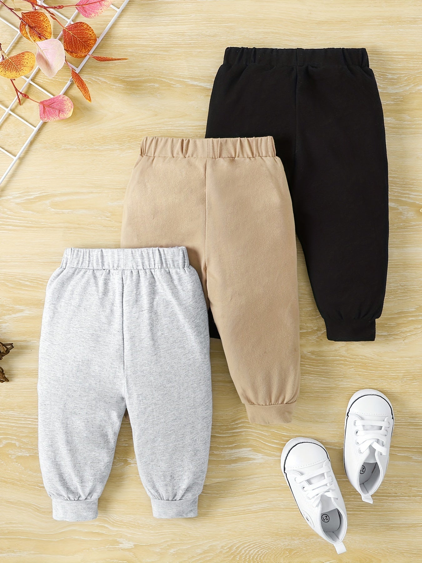 Baby Boys Solid Cotton Sweatpants 3pcs Set
