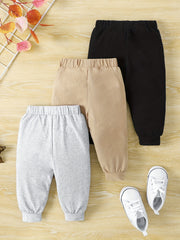 Baby Boys Solid Cotton Sweatpants 3pcs Set