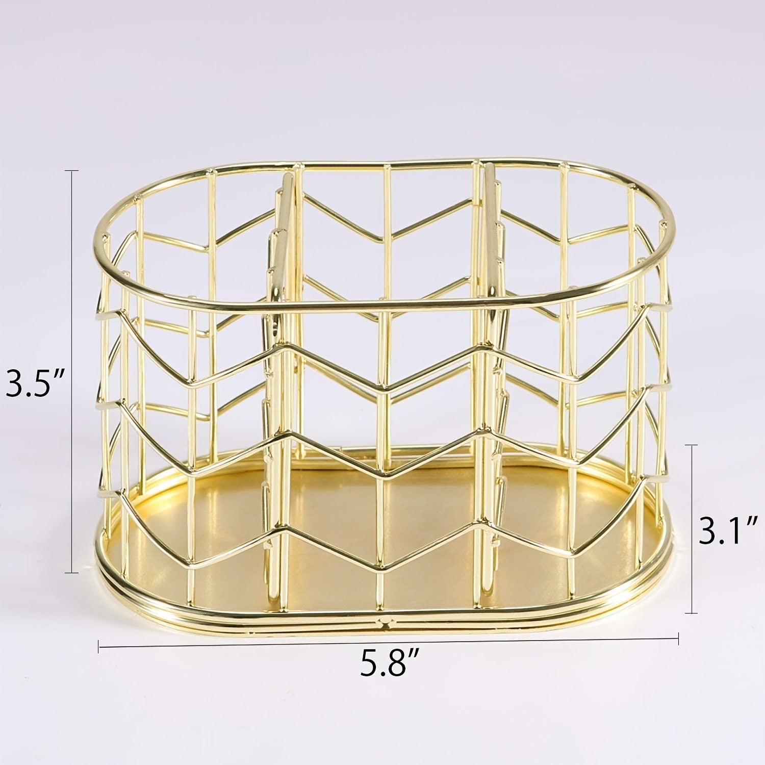 Golden Metal Pencil Holder 3 Compartment Desk Organizer