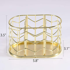 Golden Metal Pencil Holder 3 Compartment Desk Organizer