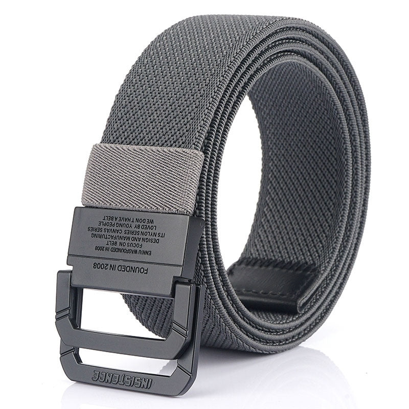 Men's Double Ring Buckle Nylon Elastic Belt Outdoor Casual Tactical Durable Belt