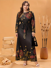 Floral Print Long Sleeve Maxi Dress With Belt