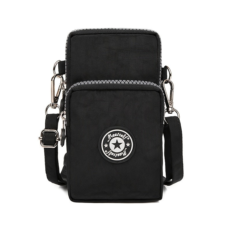 Women's Small Phone Bag with Letter Patch Zipper Cross Body Nylon Shoulder Bag