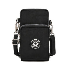 Women's Small Phone Bag with Letter Patch Zipper Cross Body Nylon Shoulder Bag