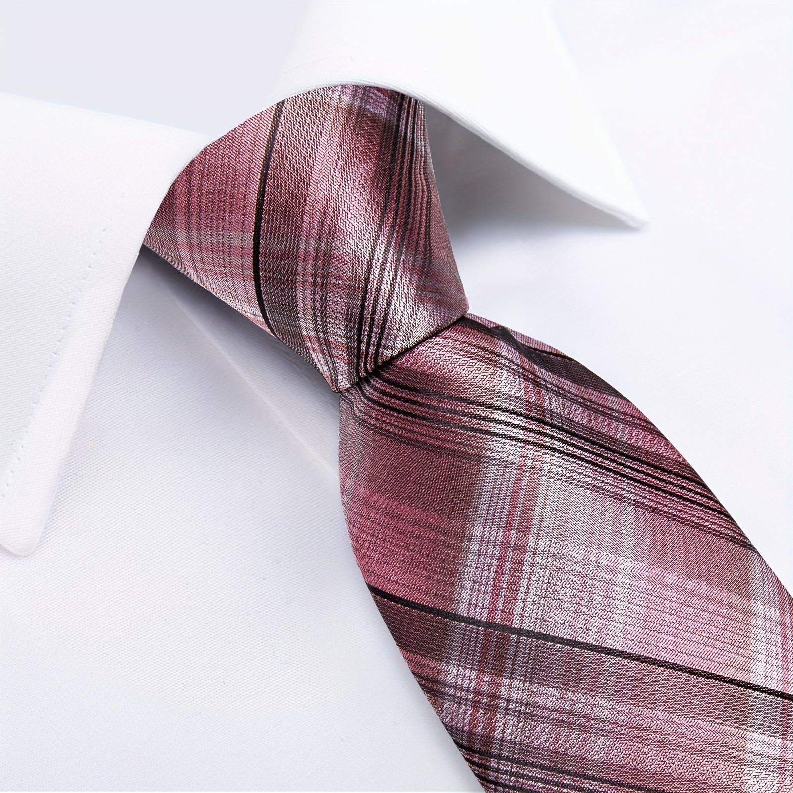 DiBanGu Classic Plaid Tie Set For Men Pink Red Ties
