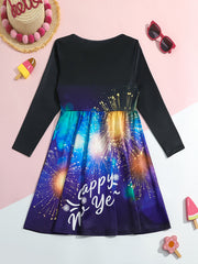 Girls Casual Firework Graphic Long Sleeve Dress