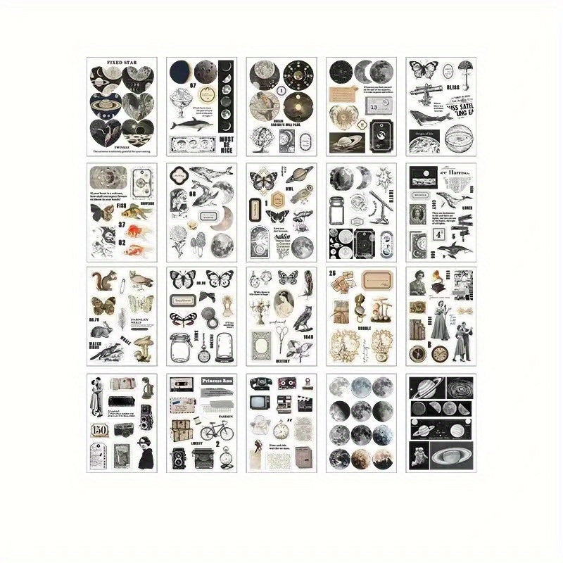 20pcs PET Retro Illustrated Journal Decorative Stickers