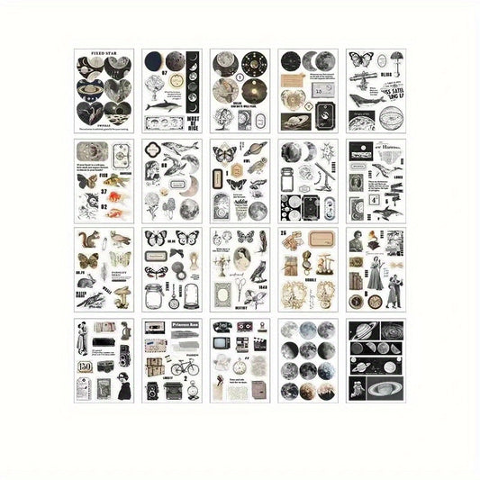 20pcs PET Retro Illustrated Journal Decorative Stickers