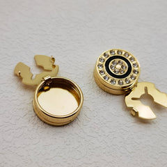 2pcs Rhinestone Button Covers Golden Tone for Men & Women