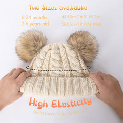 Toddler Winter Faux Fur Pom Beanie Hat For Kids