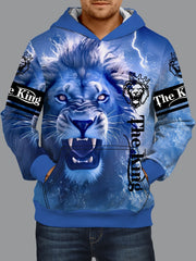 3D Print Lion Hoodie Kangaroo Pocket Loose Pullover Men's Clothing