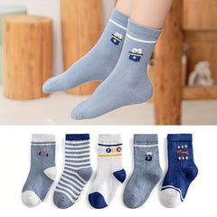 Kids Knee High Cartoon Pattern Cotton Socks - Pack of 5