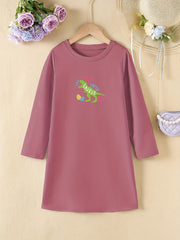 Easter Dinosaur Short Sleeve Casual T Shirt Dress for Toddler Girls