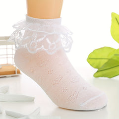 4 Pairs Kids' Heart Lace Crew Socks, Breathable Thin, Boys Girls