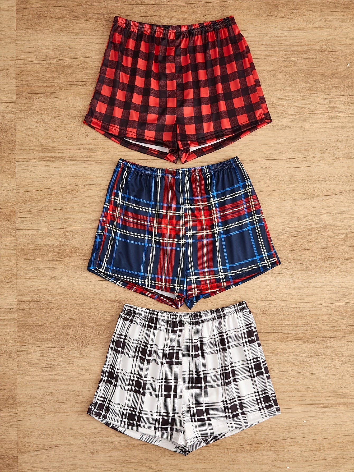 3pcs Plaid Sleep Bottoms Soft & Comfy Elastic Waistband Shorts Women's Sleepwear