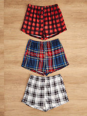 3pcs Plaid Sleep Bottoms Soft & Comfy Elastic Waistband Shorts Women's Sleepwear