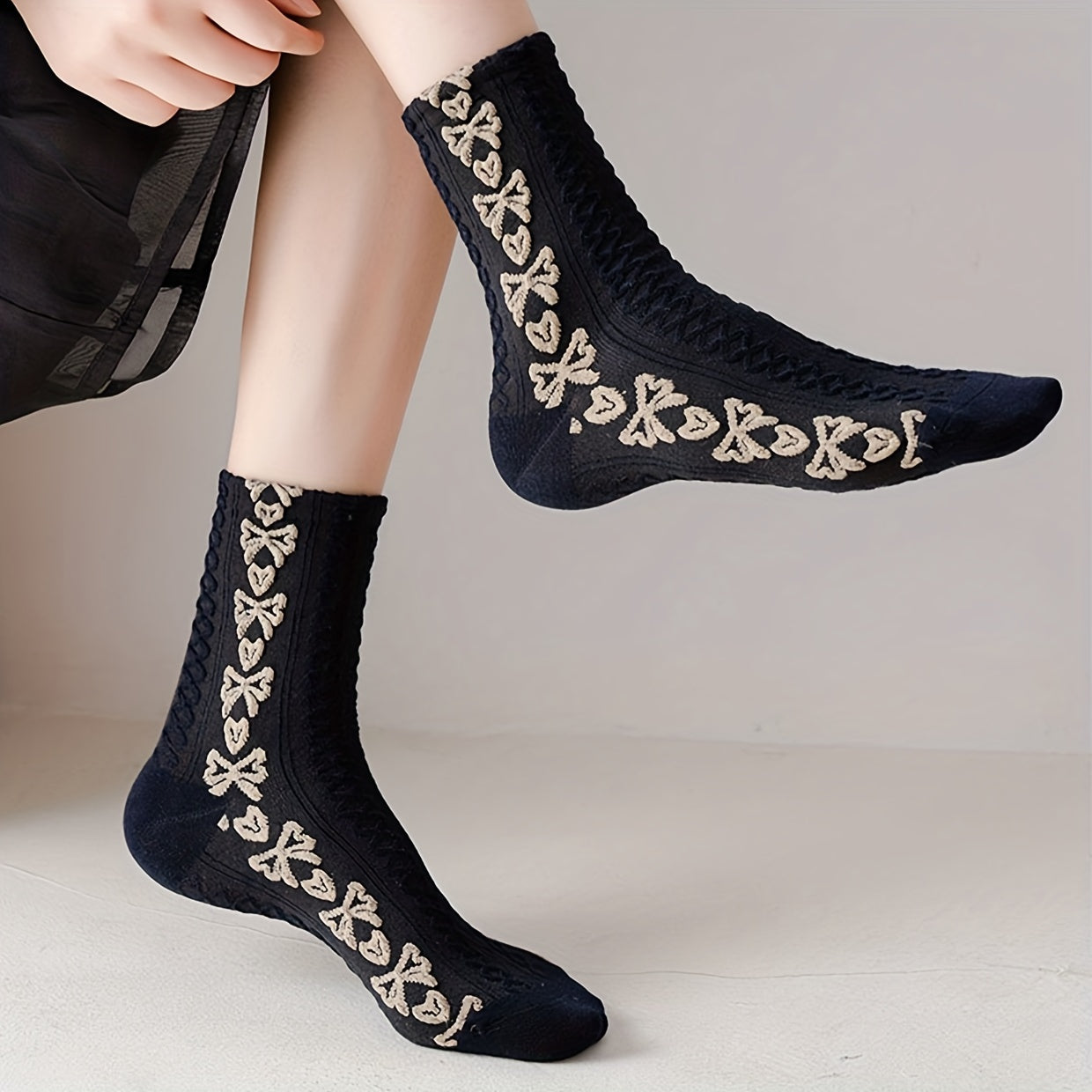 3 Pairs Floral Print Socks Comfy & Breathable Mid Tube Socks