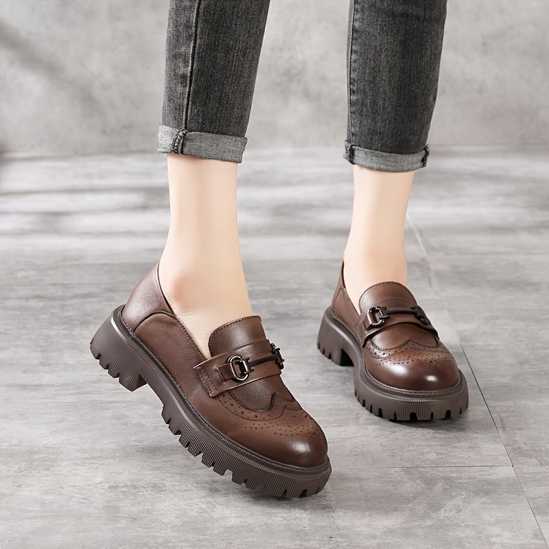 Women's Platform Loafer Shoes Slip On with Metal Buckle