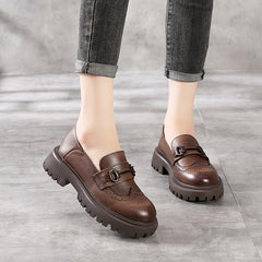 Women's Platform Loafer Shoes Slip On with Metal Buckle