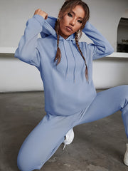 Hoodie & Joggers Set Solid Long Sleeve Drawstring 2 Piece