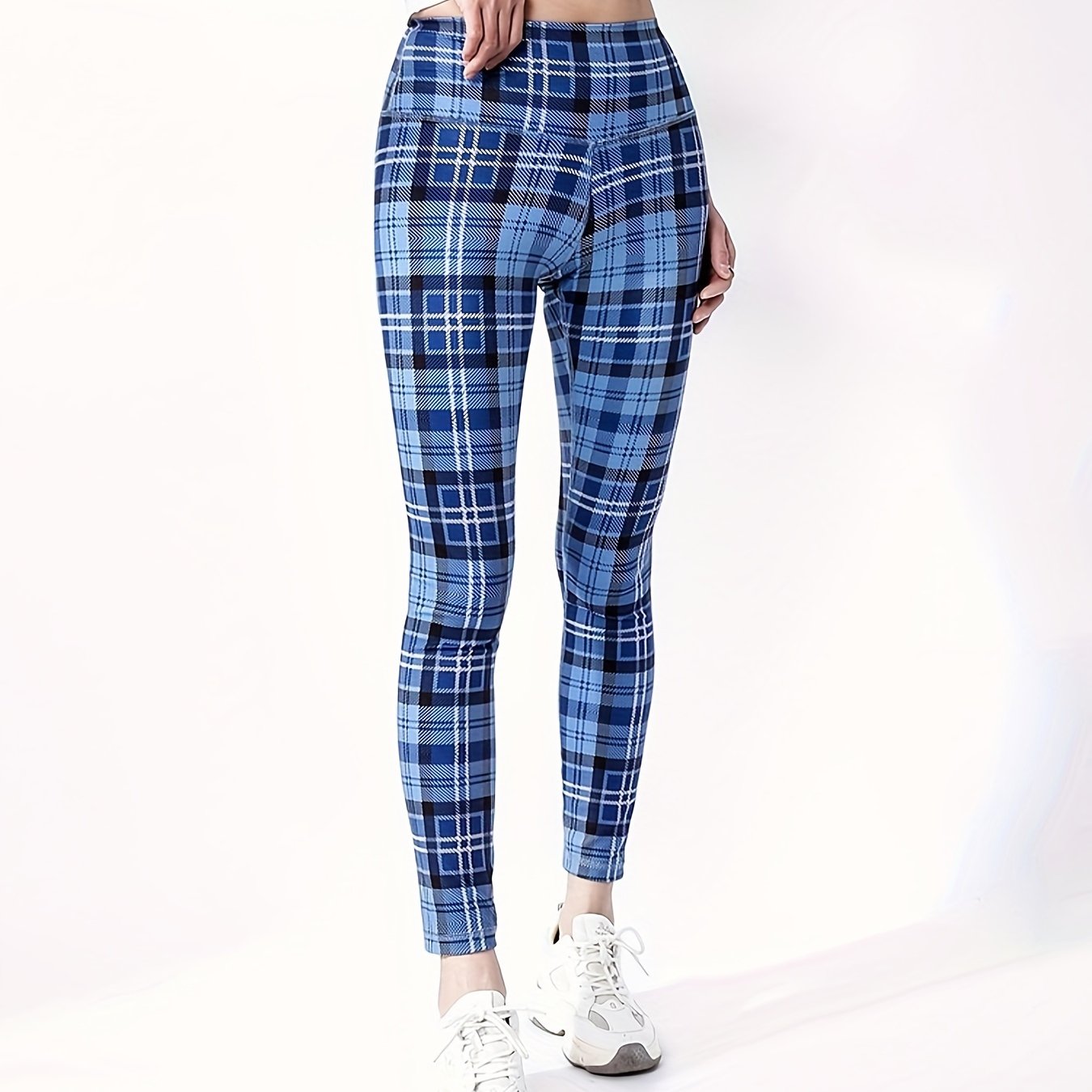 Plaid Print Yoga Workout Pants Stretch Running Sports Fitness Leggings