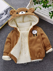 Kids Winter Thick Bear Coat Baby Corduroy Hooded Jacket