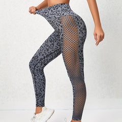 Leopard Print Hollow Out Sports Leggings High Waist Yoga Pants