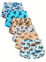 6pcs Boys Cartoon Cotton Boxer Briefs Elastic Underwear