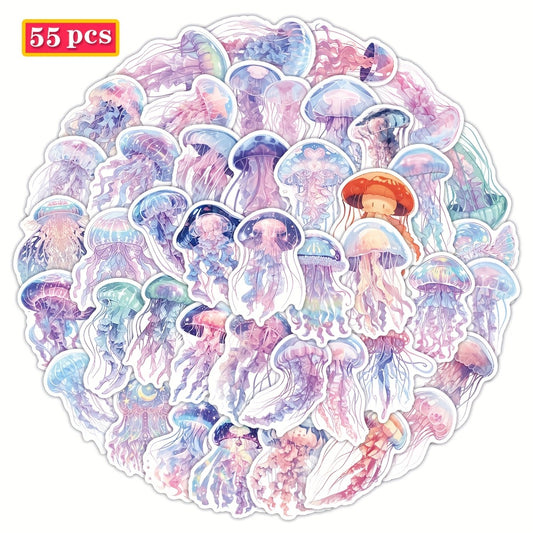 55 Crystal Jellyfish Stickers Waterproof Decals for Luggage Water Bottles
