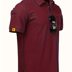 Men's Lapel 1/4 Button Short Sleeve Shirt For Fitness Training
