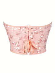 Sequin Strapless Corset Bustier Tummy Control Lace Push Up Body Shaper