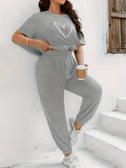 Heart Print Tee & Pants Pajama Set for Women